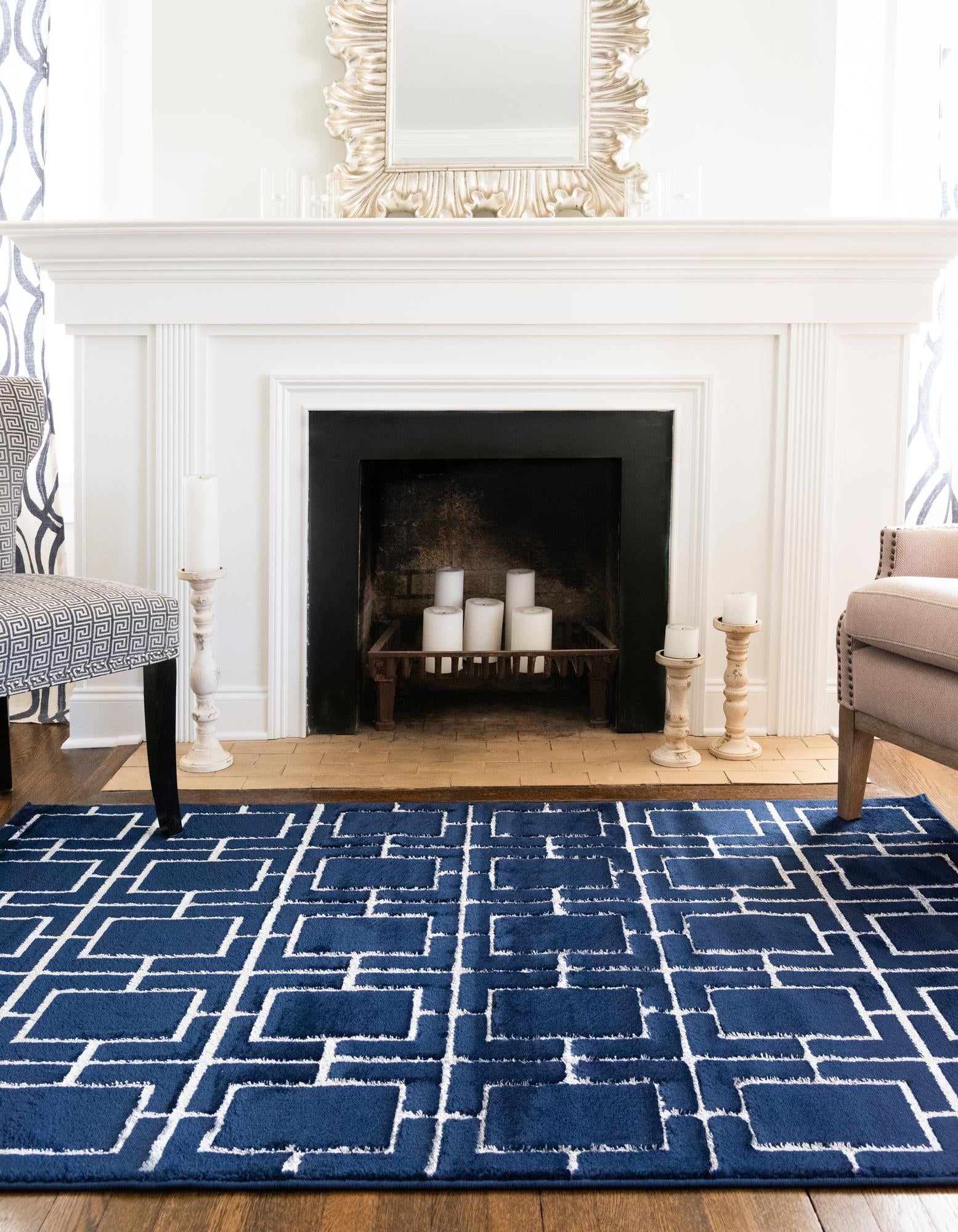 Hollywood Luxe Collection Area Rug -  Beverly (Navy Blue Silver)