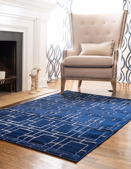 Hollywood Luxe Collection Area Rug -  Beverly (Navy Blue Silver)