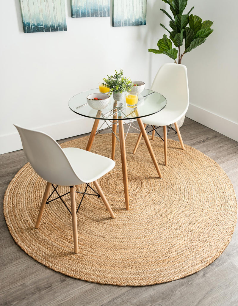 Woven Seaside Jute Collection Area Rug - Savannah (Natural) Round Natural  lifestyle 32