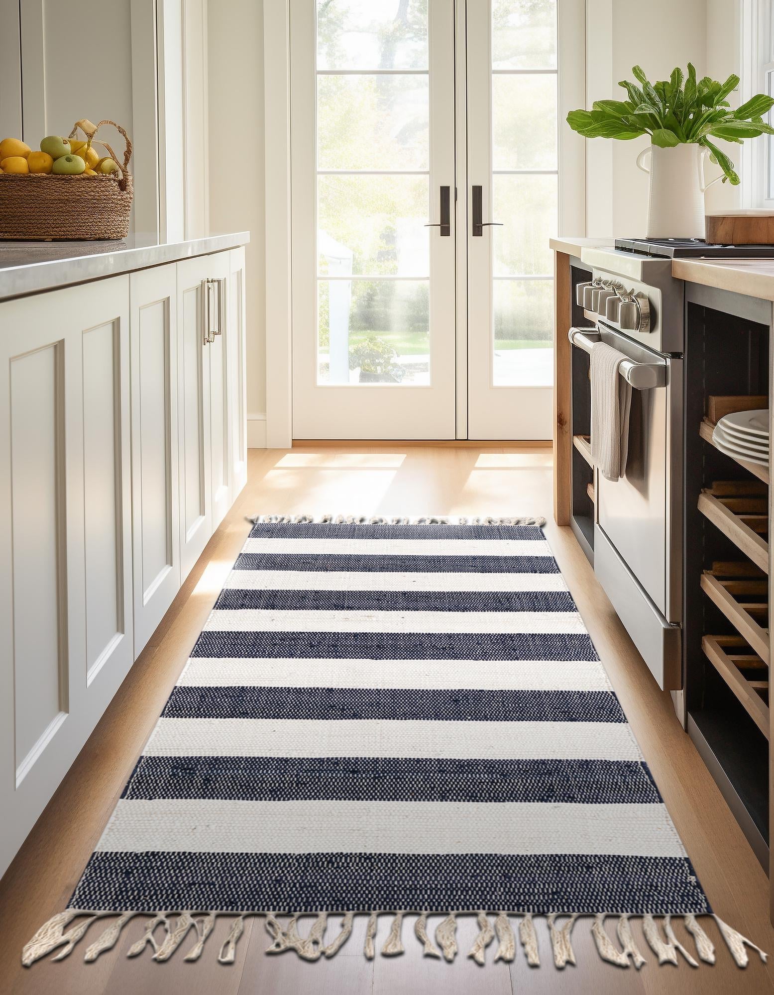 Tassel Trail Collection Area Rug - Pathway (Navy Blue)