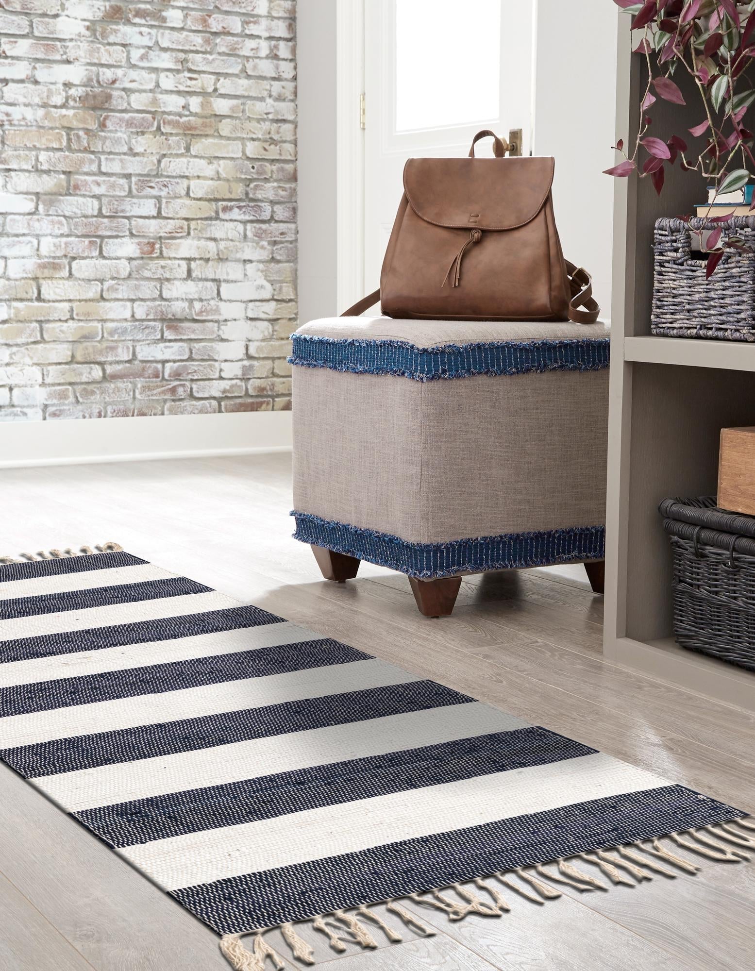 Tassel Trail Collection Area Rug - Pathway (Navy Blue)