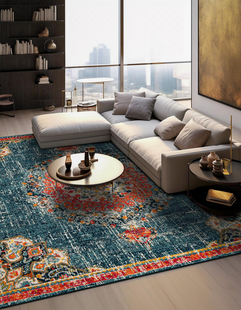 Brighton Terrace Collection Area Rug - Hove (Blue) Square Blue  lifestyle 75