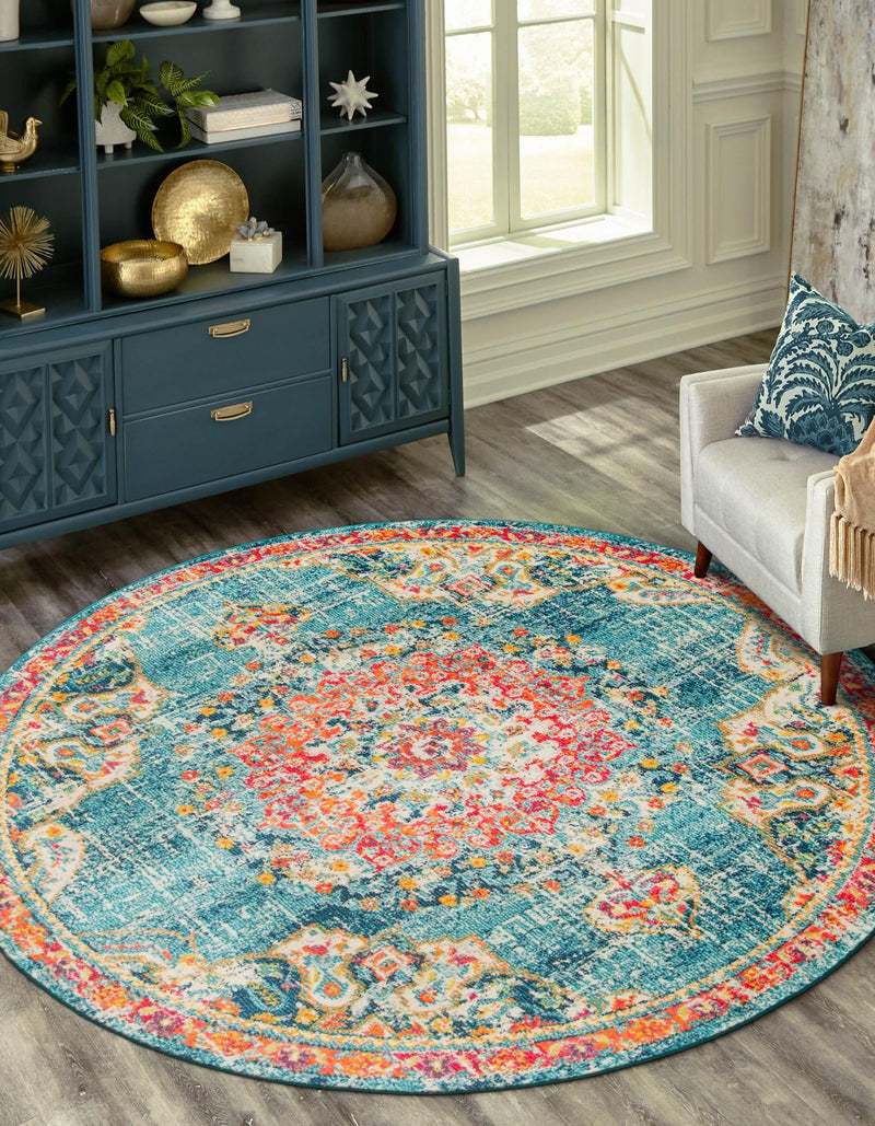 Brighton Terrace Collection Area Rug - Hove (Blue) Round Blue  lifestyle 29