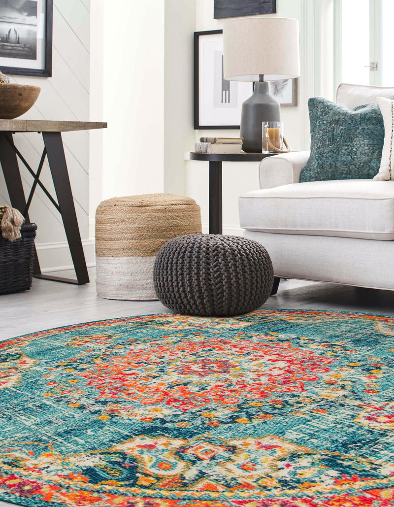 Brighton Terrace Collection Area Rug - Hove (Blue) Round Blue  lifestyle 35