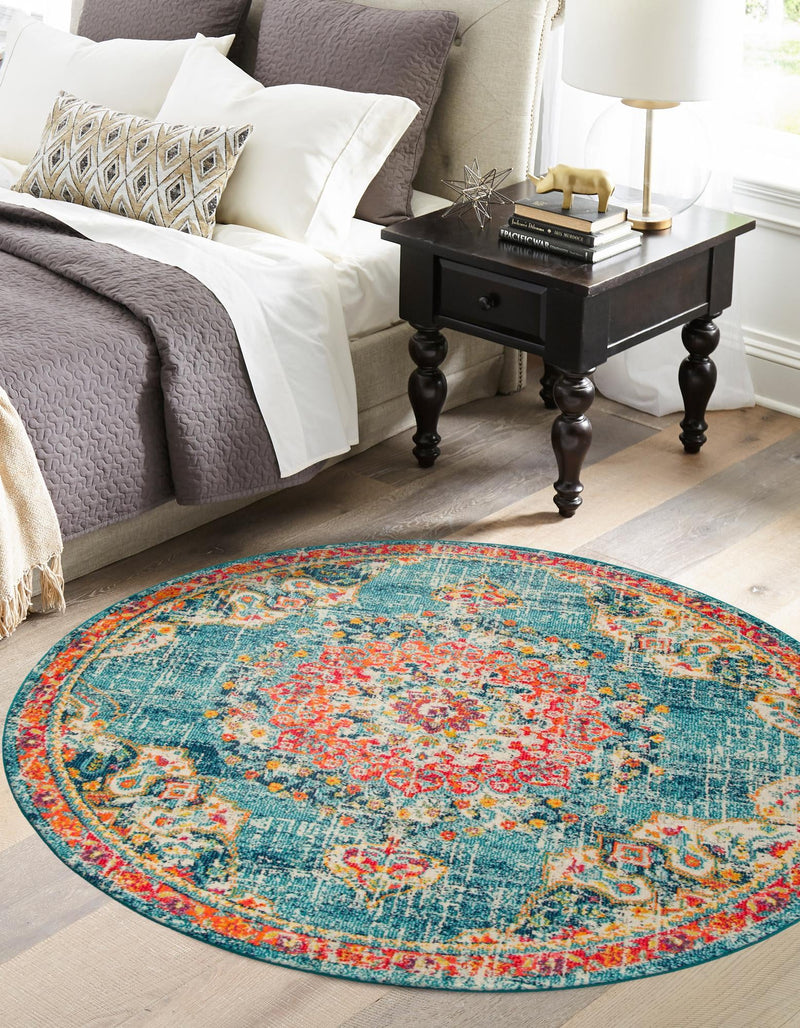 Brighton Terrace Collection Area Rug - Hove (Blue) Round Blue  lifestyle 46