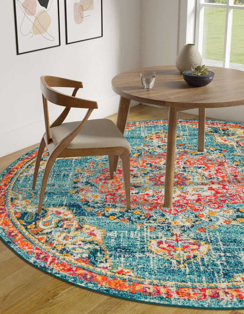 Brighton Terrace Collection Area Rug - Hove (Blue) Round Blue  lifestyle 58