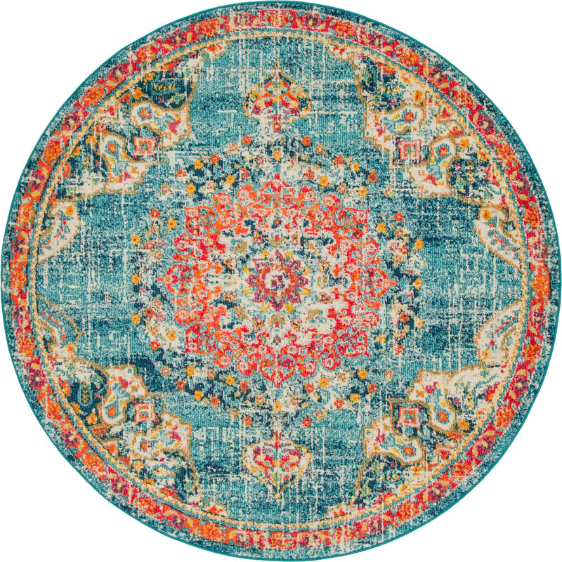 Brighton Terrace Collection Area Rug - Hove (Blue) Round Blue  lifestyle 14