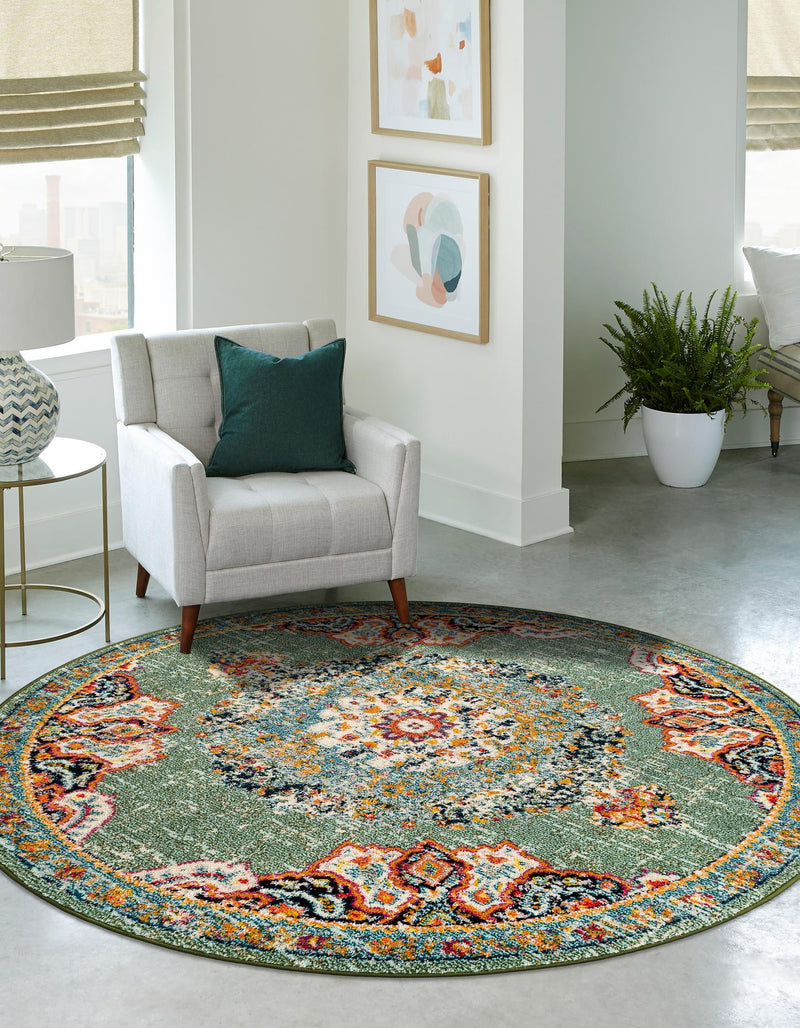 Brighton Terrace Collection Area Rug - Hove (Green) Round Green  lifestyle 37