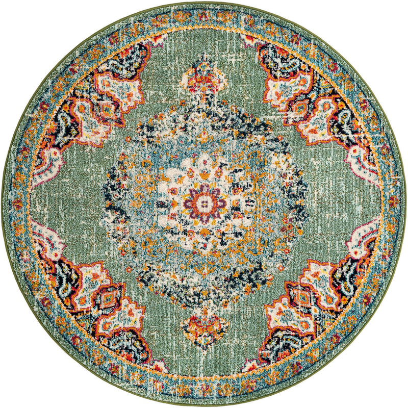 Brighton Terrace Collection Area Rug - Hove (Green) Round Green  lifestyle 17