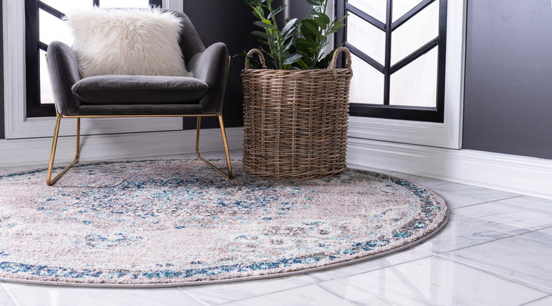 Brighton Terrace Collection Area Rug - Hove (Gray) Round Gray  lifestyle 25