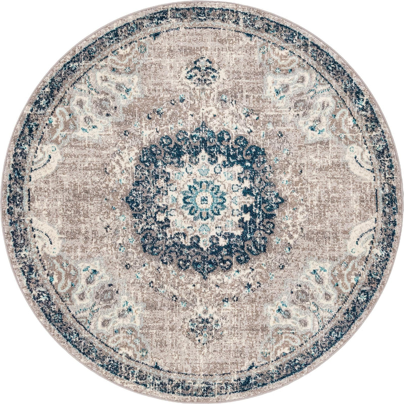 Brighton Terrace Collection Area Rug - Hove (Gray) Round Gray  lifestyle 16