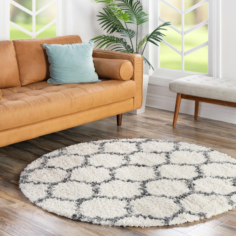 Cozy Cove Shag Collection Area Rug - Marina Round Ivory  lifestyle 145