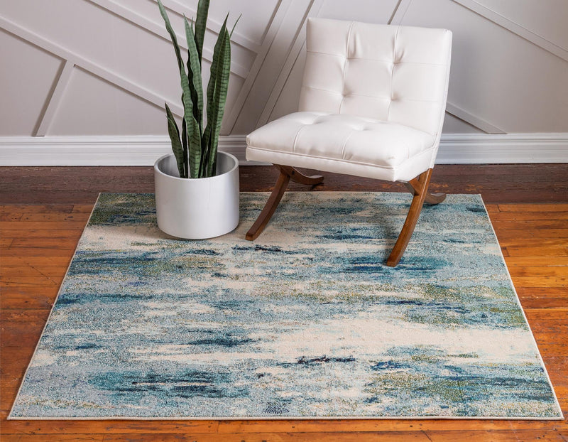 Chromatic Oasis Collection Area Rug -  Serene Square Light Blue  lifestyle 37