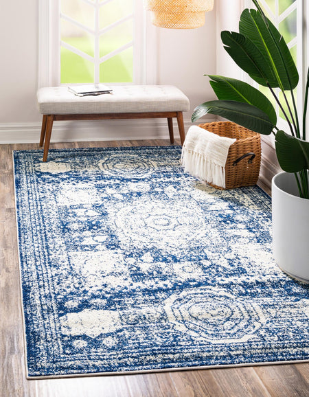 Dover Terrace Collection Area Rug -  Lagoon (Ivory and Blue)