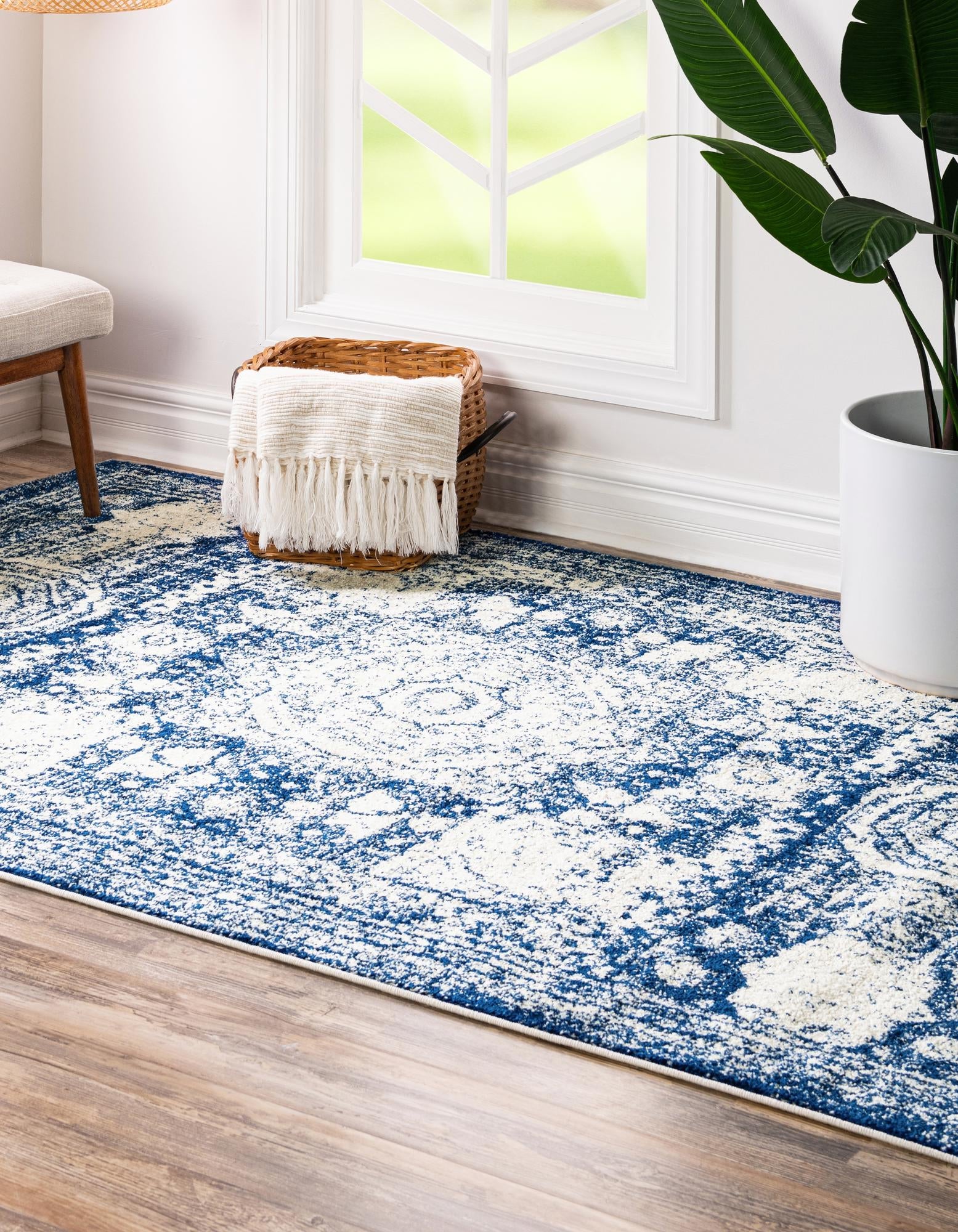 Dover Terrace Collection Area Rug -  Lagoon (Ivory and Blue)