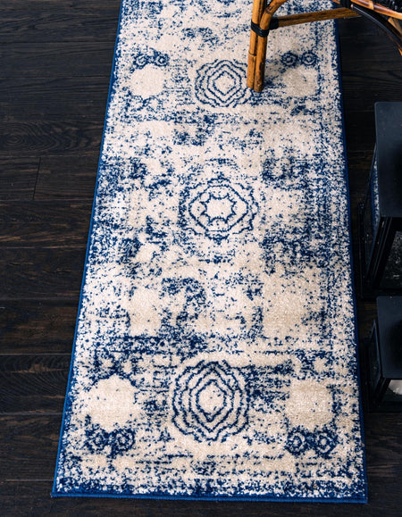 Dover Terrace Collection Area Rug -  Lagoon (Ivory and Blue)