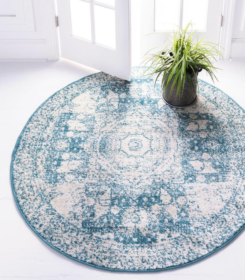 Dover Terrace Collection Area Rug -  Lagoon (Turquoise) Round Turquoise  lifestyle 0