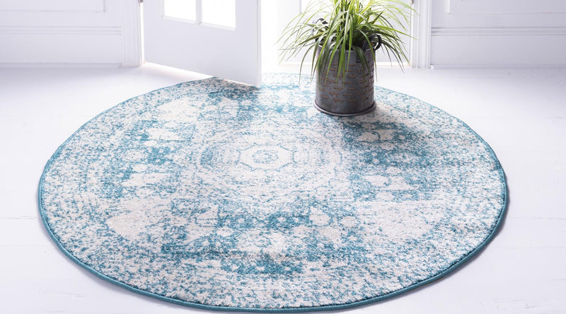 Dover Terrace Collection Area Rug -  Lagoon (Turquoise) Round Turquoise  lifestyle 1