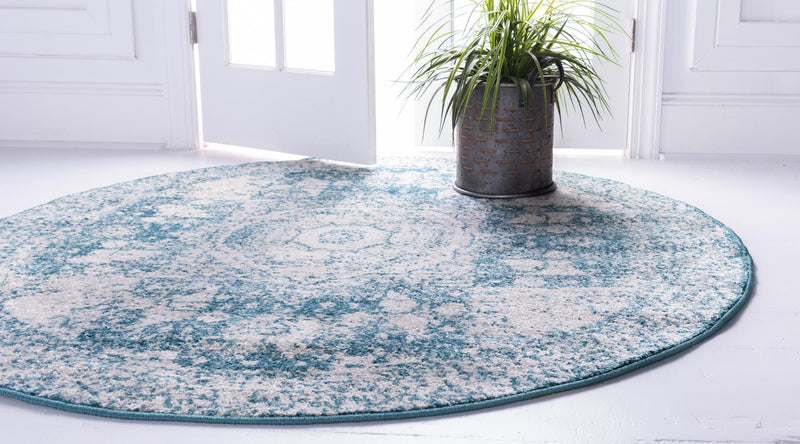 Dover Terrace Collection Area Rug -  Lagoon (Turquoise) Round Turquoise  lifestyle 2