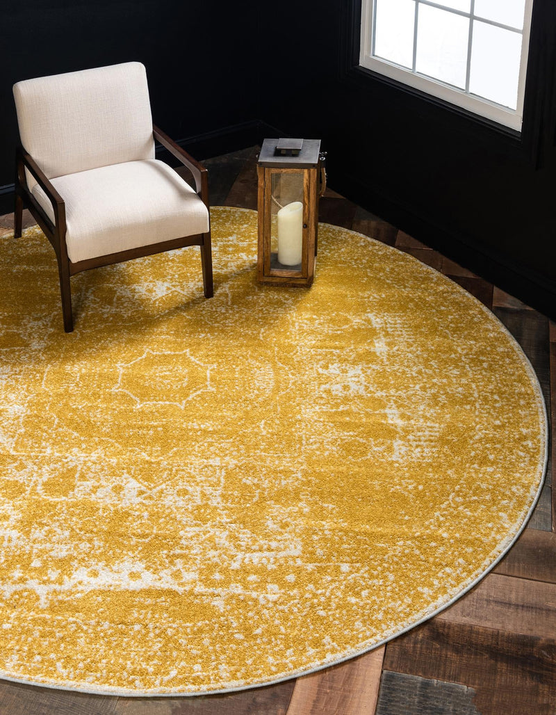 Dover Terrace Collection Area Rug -  Lagoon (Yellow) Round Yellow  lifestyle 0