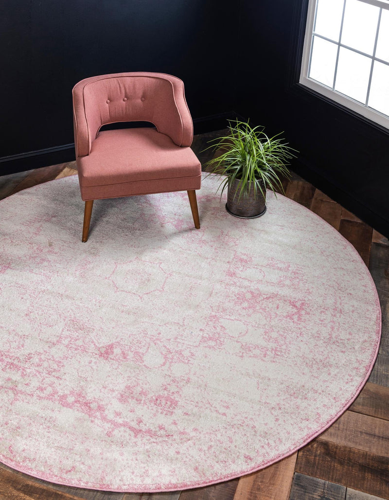 Dover Terrace Collection Area Rug -  Lagoon (Pink) Round Pink  lifestyle 0