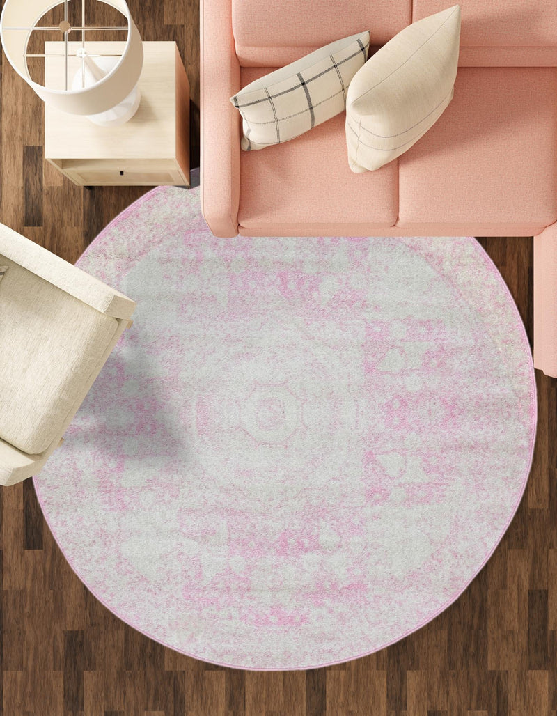 Dover Terrace Collection Area Rug -  Lagoon (Pink) Round Pink  lifestyle 23