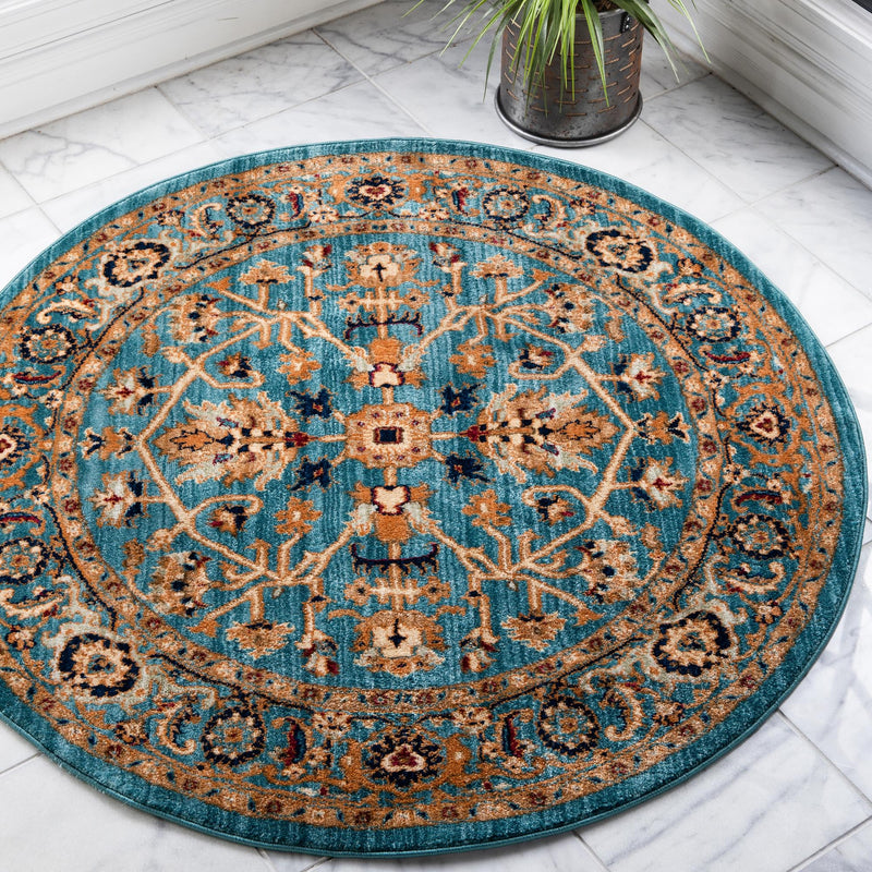 Coastal Haven Collection Area Rug - Seabreeze Round Turquoise  lifestyle 62