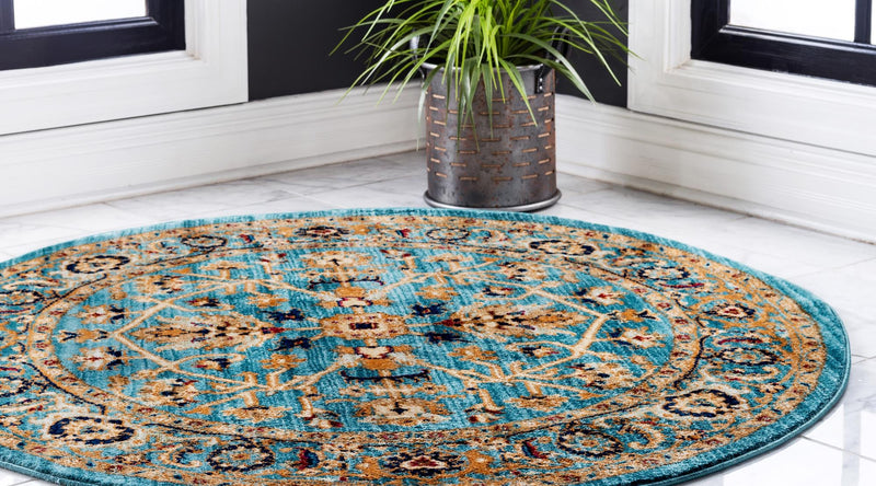 Coastal Haven Collection Area Rug - Seabreeze Round Turquoise  lifestyle 75