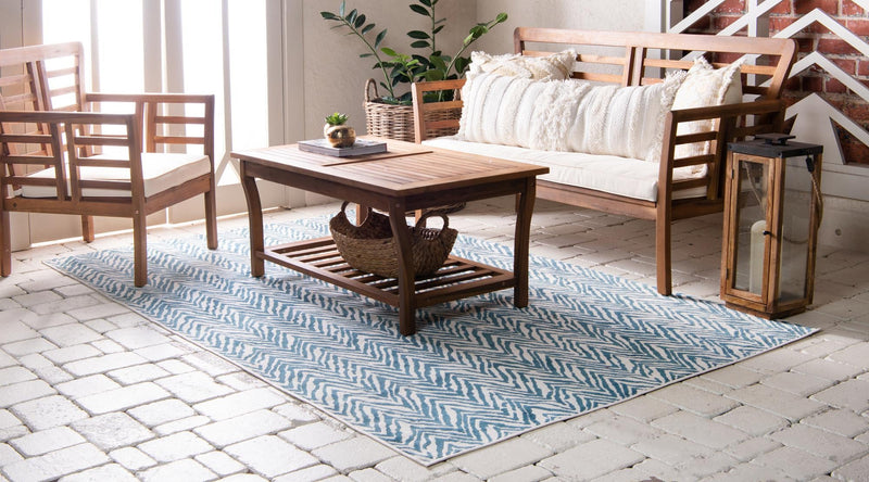 Patio Paradise Collection Area Rug -  Cove Rectangle Blue  lifestyle 5