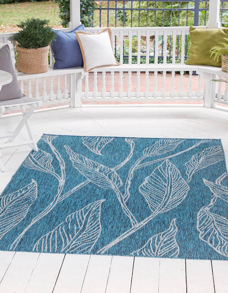 Seaside Blooms Collection Area Rug -  Evergreen (Teal)