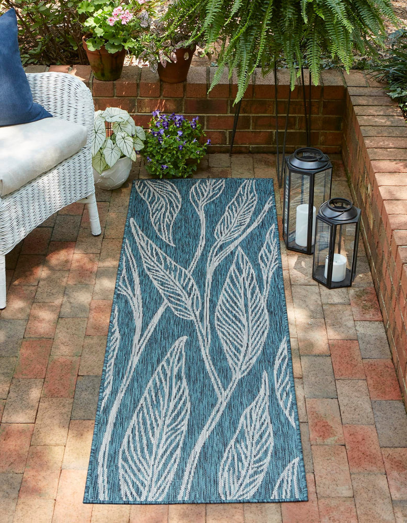 Garden Terrace Escape Collection Area Rug -  Evergreen (Teal) Runner Teal  lifestyle 0