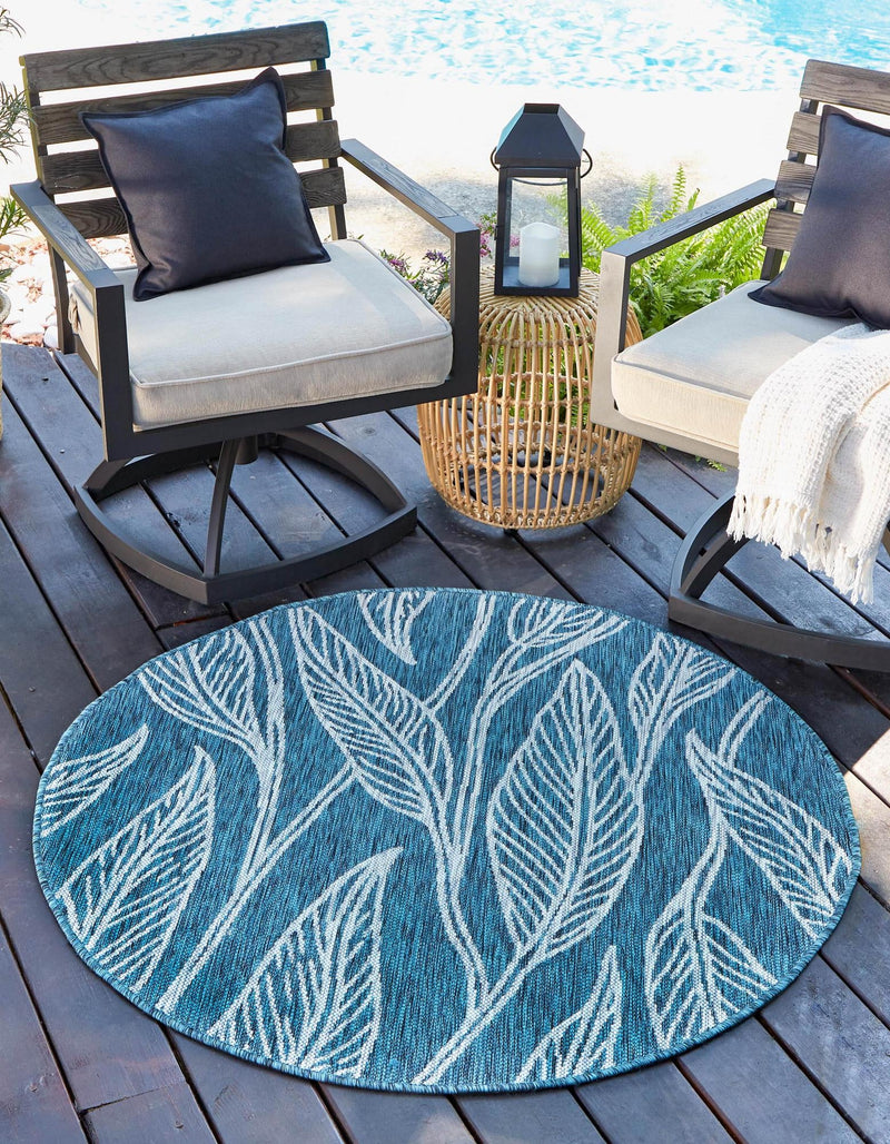 Garden Terrace Escape Collection Area Rug -  Evergreen (Teal) Round Teal  lifestyle 0