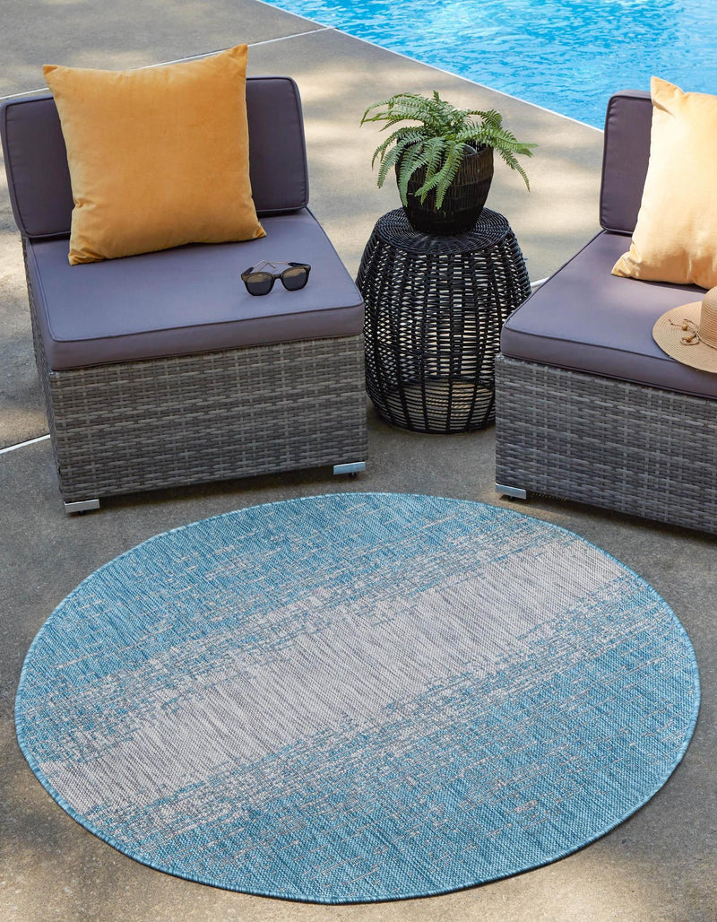 Urban Terrace Collection Area Rug -  Vanderbilt Round Aqua  lifestyle 0