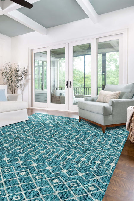 Seaside Lattice Collection Area Rug -  Pergola (Teal)