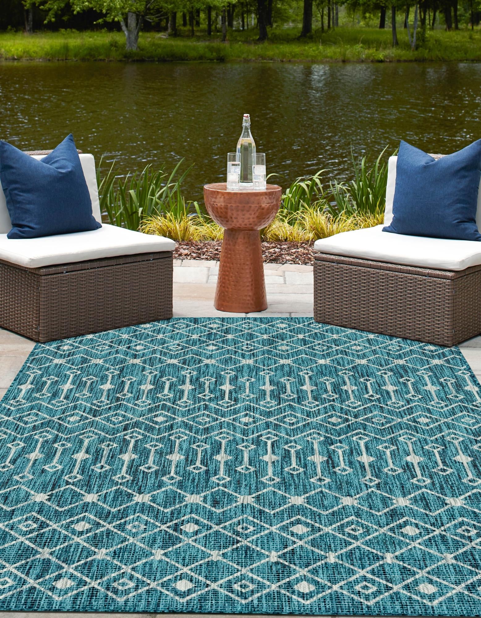 Seaside Lattice Collection Area Rug -  Pergola (Teal)