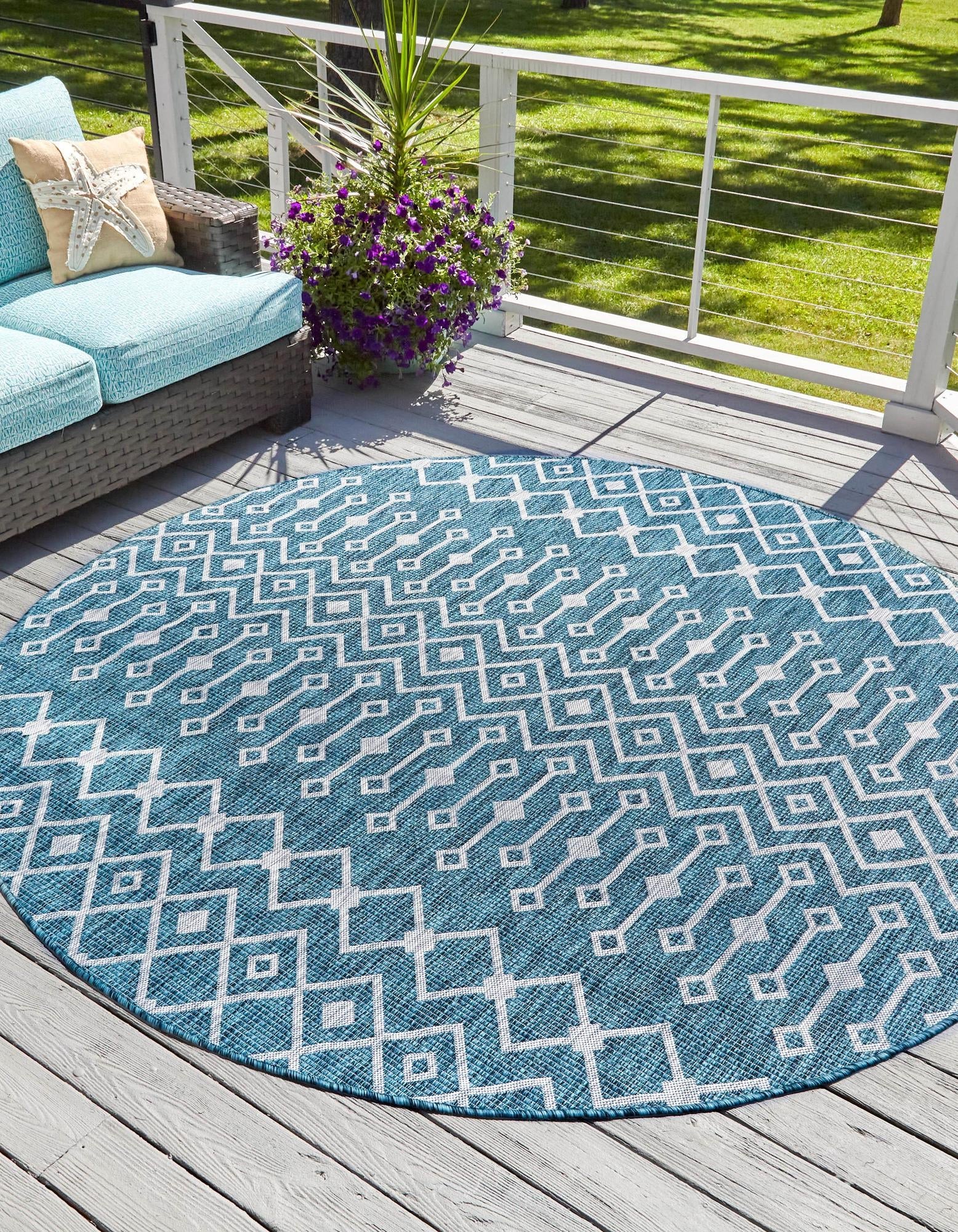 Seaside Lattice Collection Area Rug -  Pergola (Teal)