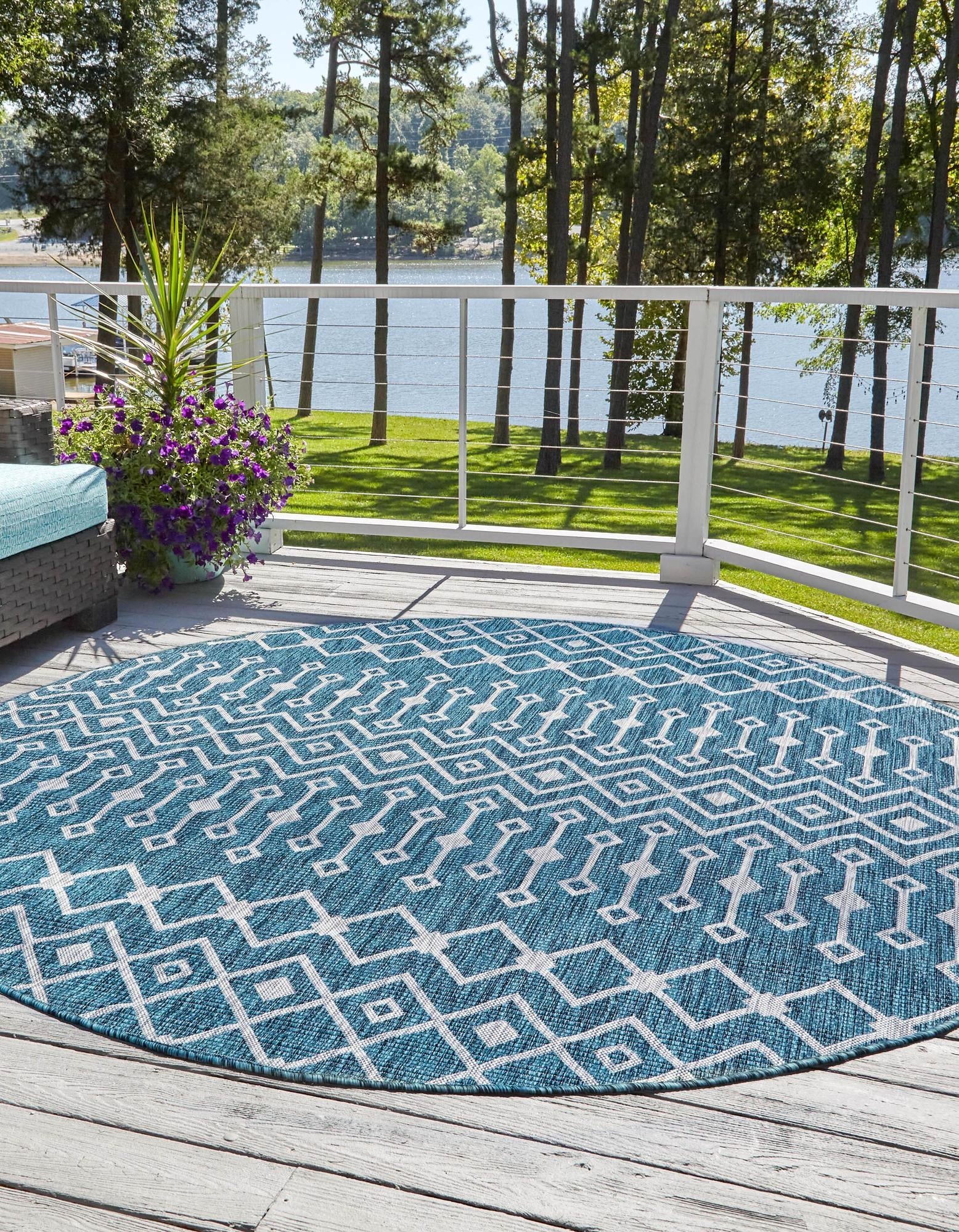 Seaside Lattice Collection Area Rug -  Pergola (Teal)