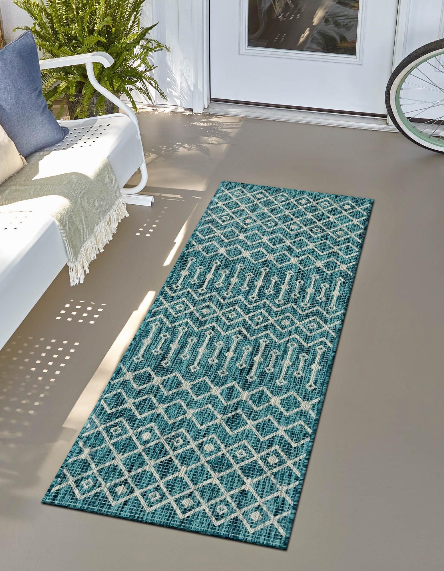 Seaside Lattice Collection Area Rug -  Pergola (Teal)