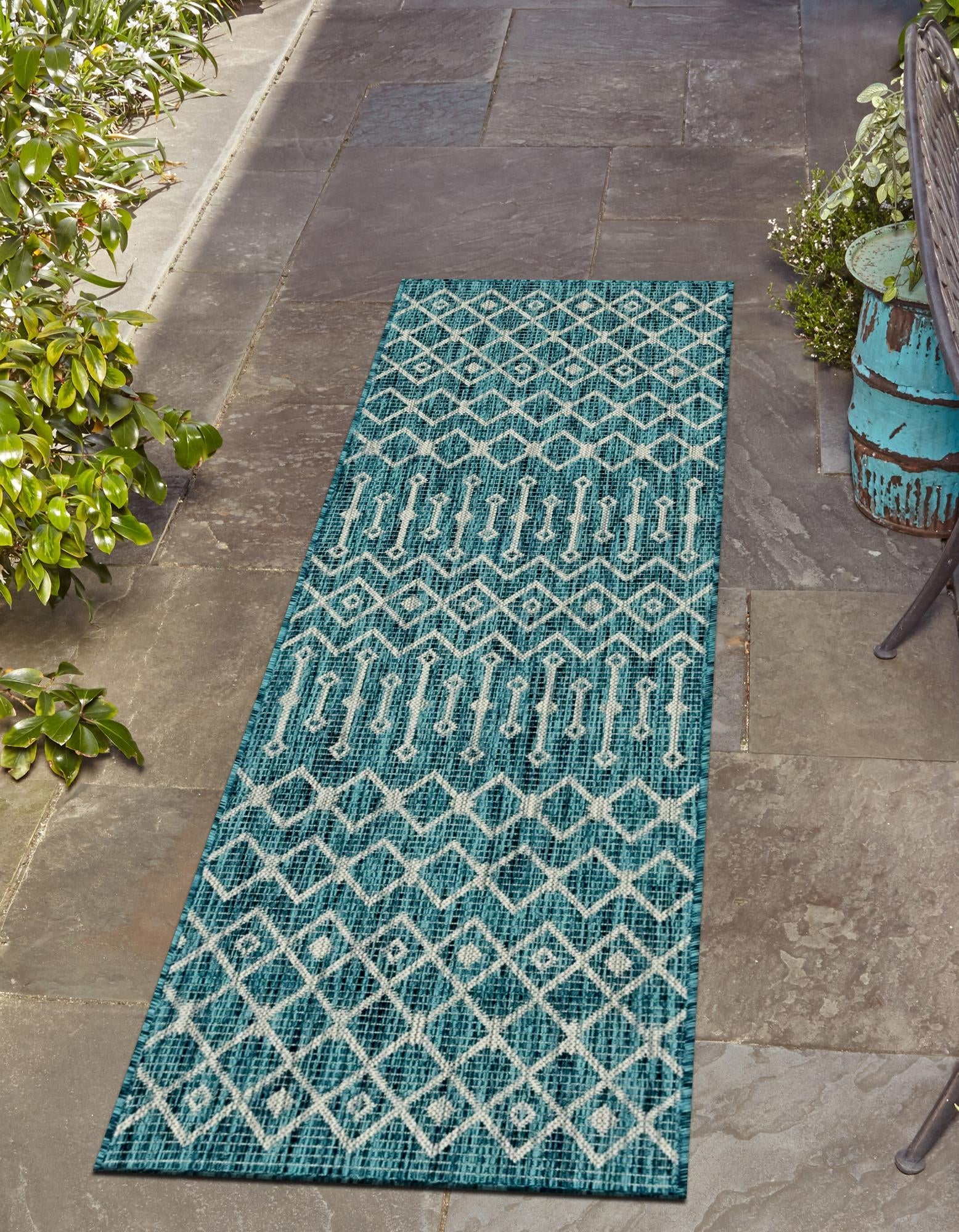 Seaside Lattice Collection Area Rug -  Pergola (Teal)