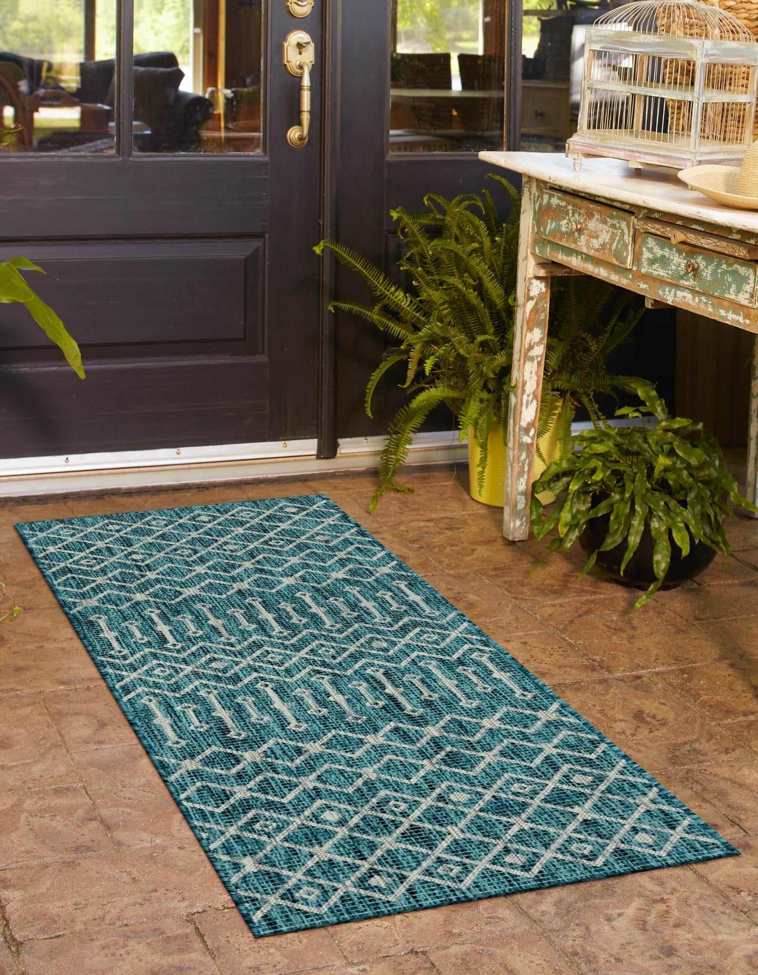 Seaside Lattice Collection Area Rug -  Pergola (Teal)