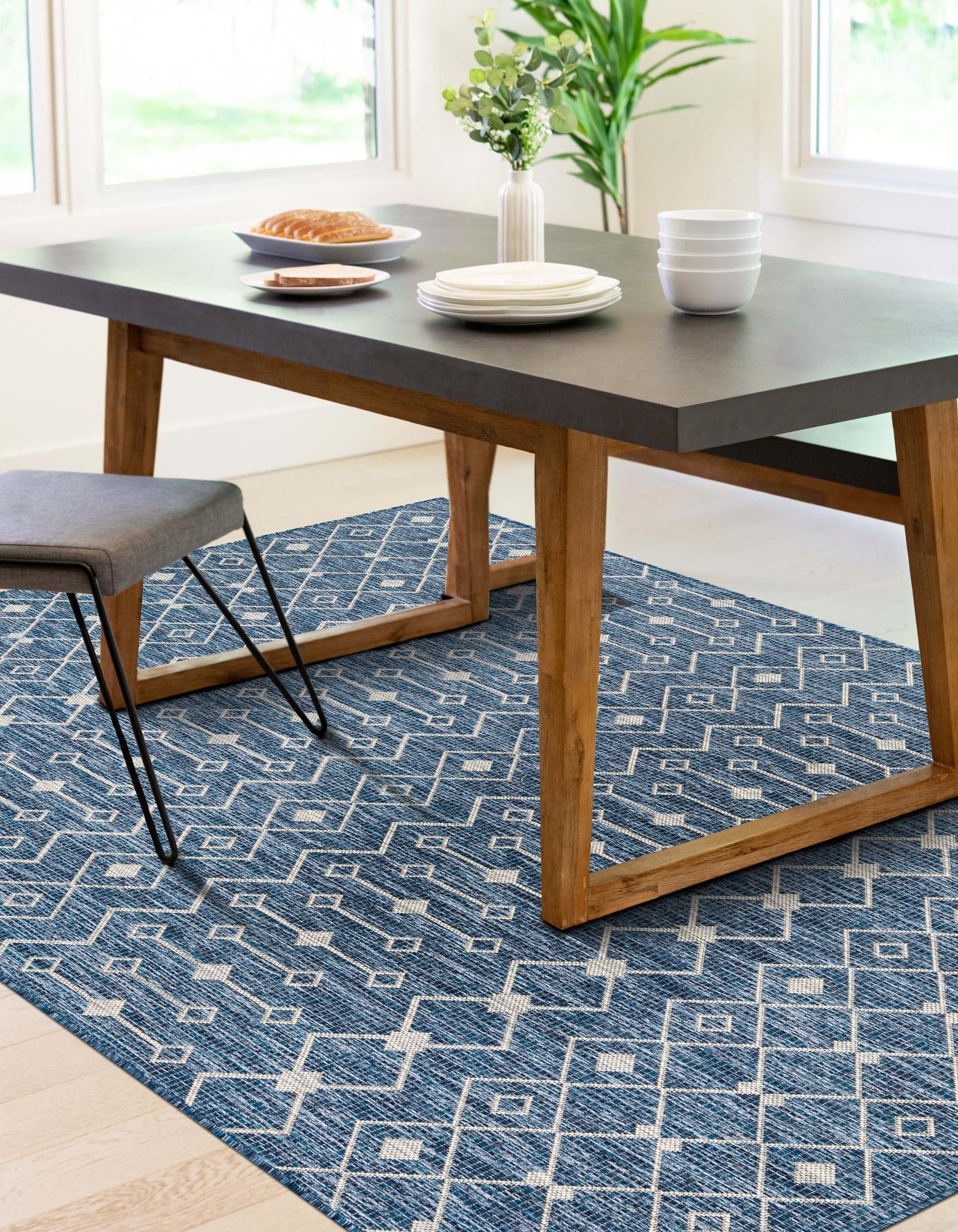 Seaside Lattice Collection Area Rug -  Pergola (Blue)