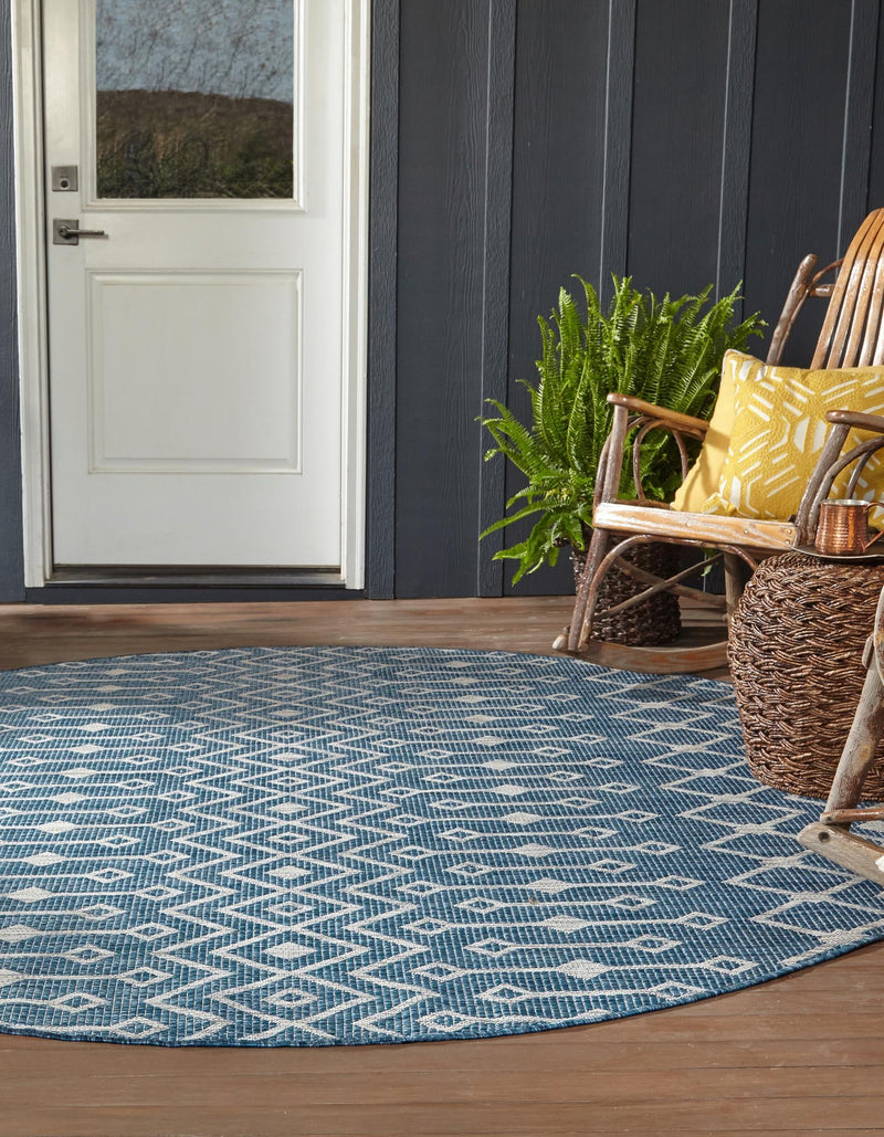 Garden Lattice Oasis Collection Area Rug -  Pergola (Blue) Round Blue  lifestyle 4