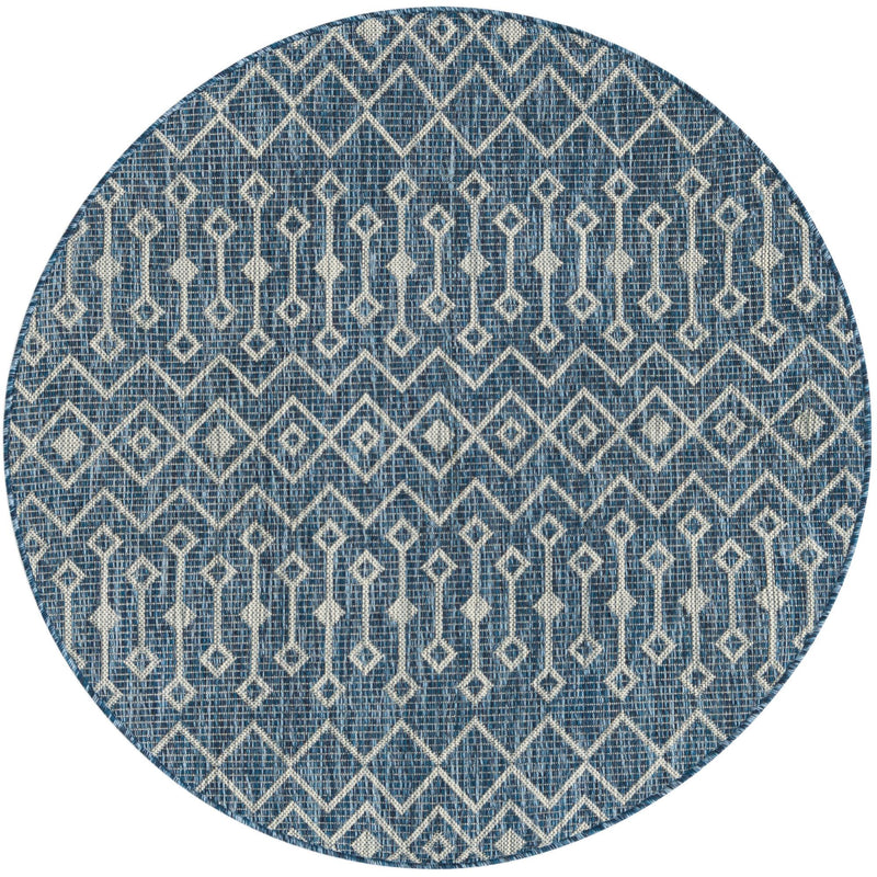 Garden Lattice Oasis Collection Area Rug -  Pergola (Blue) Round Blue Main