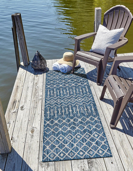 Seaside Lattice Collection Area Rug -  Pergola (Blue)