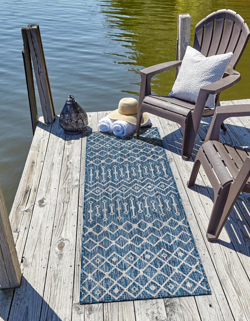 Garden Lattice Oasis Collection Area Rug -  Pergola (Blue) Runner Blue  lifestyle 0