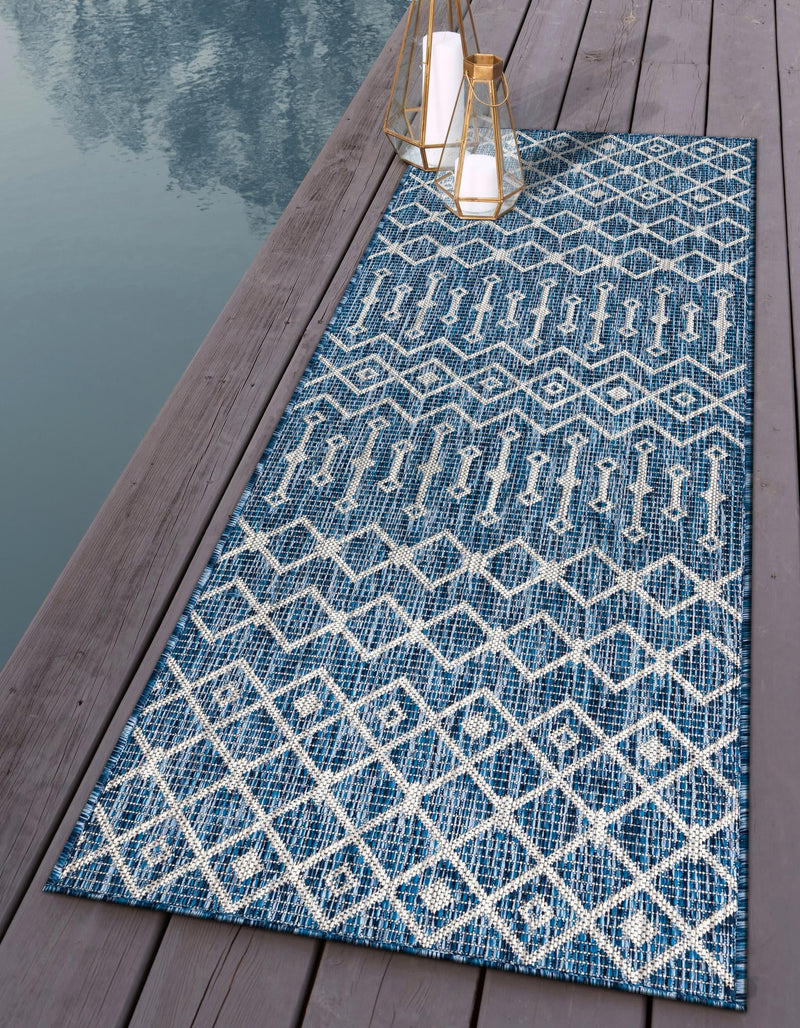 Garden Lattice Oasis Collection Area Rug -  Pergola (Blue) Runner Blue  lifestyle 9