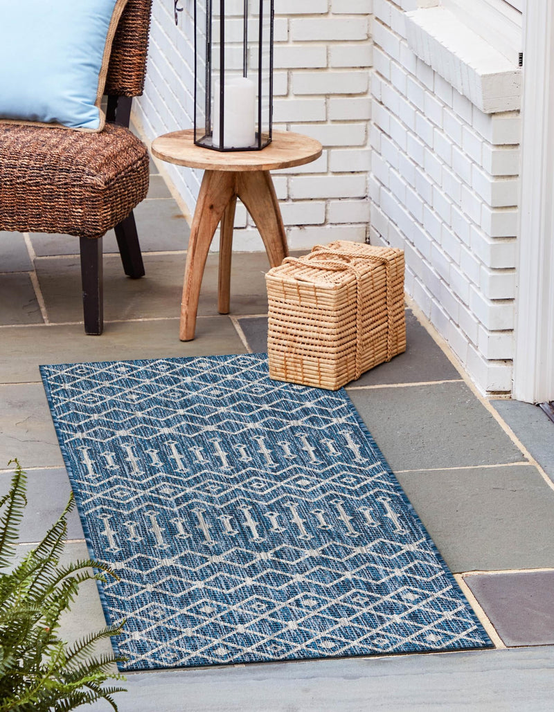 Garden Lattice Oasis Collection Area Rug -  Pergola (Blue) Runner Blue  lifestyle 14