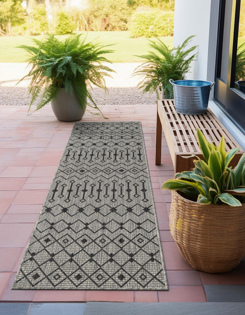 Garden Lattice Oasis Collection Area Rug -  Pergola (Gray) Runner Gray  lifestyle 0