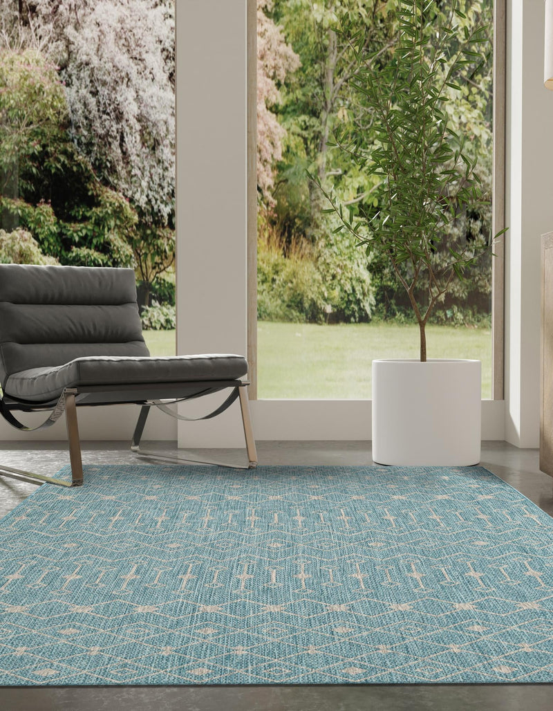 Garden Lattice Oasis Collection Area Rug -  Pergola (Aqua) Rectangle Aqua  lifestyle 12