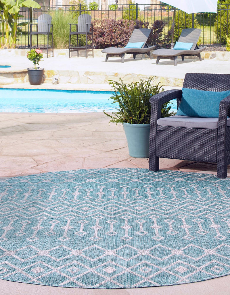 Garden Lattice Oasis Collection Area Rug -  Pergola (Aqua) Round Aqua  lifestyle 4